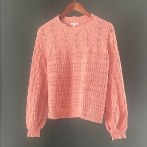 LC Lauren Conrad Coral Pink Openwork Crewneck Sweater